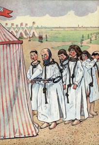 Scene of the history of France in toys: The bourgeois of Calais. The siege of Calais in 1347 and the devouement of Eustache of Saint Peter, the best known of the six bourgeois of Calais, who went to the king of England Edward III, to plead for the grace of av pseudonym for Onfray de Breville Jacques Job