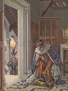 Den gamle kong Louis XI av Frankrike frykter døden (farge litho) av pseudonym for Onfray de Breville Jacques Job