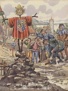 Folket i Dinant håner et bilde av Karl den dristige, hertugen av Burgund (farge litho) av pseudonym for Onfray de Breville Jacques Job