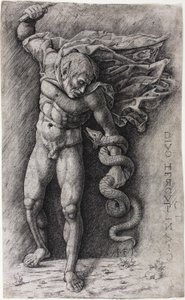 Faun som angriper en slange av school of Andrea Mantegna