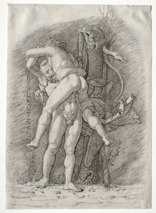 Hercules og Antaeus av school of Andrea Mantegna