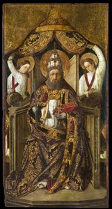 Saint Peter Enthroned - Maleri av Rodrigo de Osona (Orsona) (aktiv 1465-1514) - ca. 1470-1480 - Olje på tre - 214,2x112 - Catalonias nasjonale kunstmuseum, Barcelona av the Elder Rodrigo de Osona