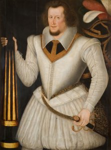 Portrett av Robert Devereux, 2. jarl av Essex, 1600-1700. av the Younger School of Marcus Gheeraerts