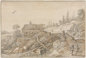 Kupert landskap med hytte ved siden av en bekk, 1627. av van de Velde Esaias