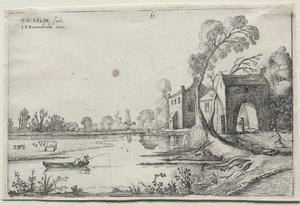 Landskap med en elv og et porthus, 1614. av van de Velde Esaias