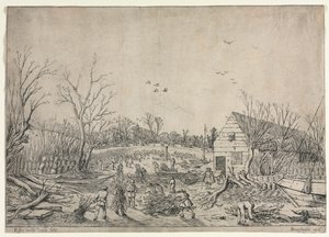 Den store flommen 10. januar 1624 eller Reparasjon av den ødelagte dike ved elven Lek av Vianen, 1624. av van de Velde Esaias