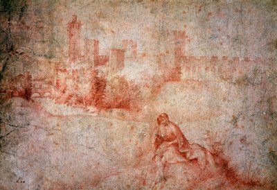 Hyrde og utsikt over Castelfranco (sanguinsk tegning) av Giorgione