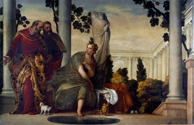 Suzanne og de gamle. Maleri av Paolo Caliari kalt Paul Veronese (1528-1588), ca 1570. Olje på lerret. Mål: 175x320 cm. Gener, Banca Carige Collection av Veronese