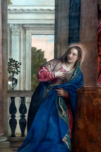 The Annunciation of the Virgin 1500-tallet (olje på lerret) av Veronese