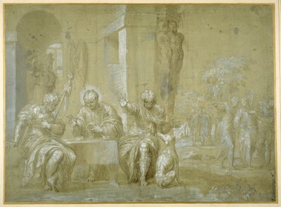 Nattverden i Emmaus, ca. 1550 (penn, svart blekk og brun vask på papir) av Veronese