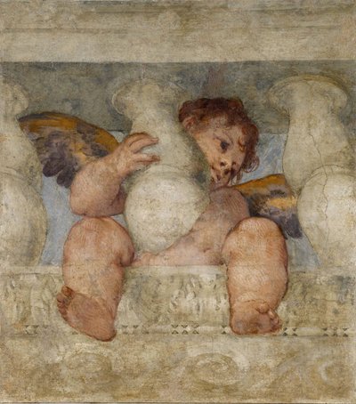Engel satt på en balustrade par Veronese, Paolo (1528-1588). Fresco, størrelse: 115x87 av Veronese