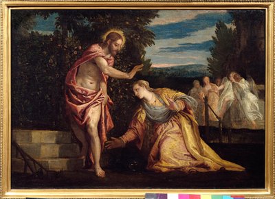 Kristus viser seg for Madeleine (Noli me tangere) Maleri av Paolo Veronese (1528-1588) Dim. 0,67 x 0,97 m. Grenoble. Musee Des Beaux Arts - Kristus viser seg for Maria Magdalena (Noli Me Tangere). Maleri av Paolo Veronese (1528-1588). 0,67 x 0,95 m. Bea av Veronese