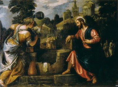 Kristus og den samaritanske kvinnen ved brønnen. Maleri av Paolo Caliari sa Paolo Veronese (1528-1588), 1580. Ekte Monasterio de San Lorenzo de El Escorial. av Veronese