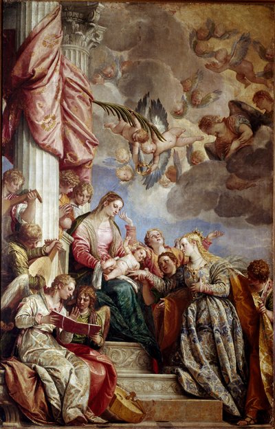 Mystisk ekteskap av St. Catherine. Maleri av Paolo Caliari Paolo Veronese (1528-1588), ca 1575. Olje på lerret. Mål: 337x241cm. Venezia, Gallerie del 