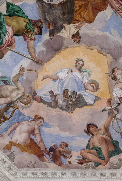 Universal Harmony surrounded by gods: Zeus with an eagle, Mars, Apollo with the lyre, Venus, Mercury with caduceus, Diana with dogs, and Saturn, the central octagon of the Hall of Olympus   1402604   no       norwegian Successfully Translated  Original: Ro av Veronese