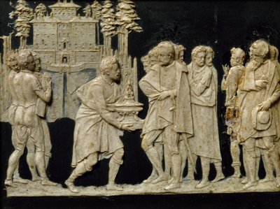 Presentasjon til Francesco I av modellfontene i Pratolino, av Jean de Boulogne aka Giambologna (1529-1608), voksflis av Giambologna