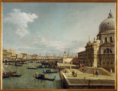 Inngang til Canal Grande og kirken Maria Salute i Venezia (maleri på lerret) av (1697-1768) Canaletto