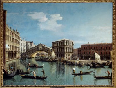Le pont du Rialto et Venezia-maleri av Antonio Canal Dit Il Canaletto (1697-1768) 1700-tallet Søn. 1,19x1,54 m - Rialtobroen i Venezia. Maleri av Antonio Canal kalt Canaletto (1697-1768) av Canaletto