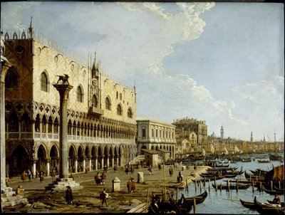 Venezia: utsikt over Dogepalasset og Riva degli Schiavoni fra Piazzetta, ca. 1729 (olje på kobberpanel) av Canaletto