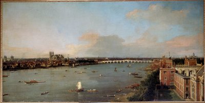 Utsikt over London og Themsen på 1700-tallet Maleri av Antonio Canal kjent som Canaletto (1697-1768) 1700-tallet - Lobkowicz-samlingene, Lobkowicz-palasset, Praha - Mål Høyde: 118 cm (46,5 tommer). Bredde: 238 cm (93,7 tommer) av Canaletto