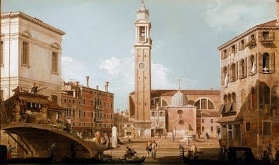 Utsikt over campo dei santi apostoli i Venezia (olje på lerret av Canaletto