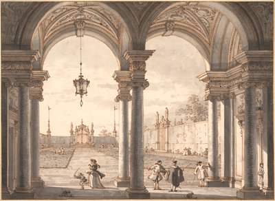 ""View of a Baroque Colonnade withlooking a Garden"" (View through a Baroque Colonnade into a Garden) Pennetegning av Antonio Canal dit Canaletto (1697-1768) 1760-1768 Dim 33,1x45,4 cm Albertina , Wien av Canaletto