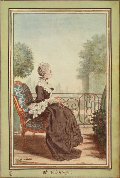 Ms Jeanne Julie Eleonore de Lespinasse av Louis de Carmontelle (1717-1806), gravering av Carmontelle