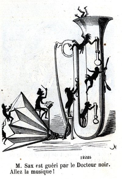 Mr. Sax blir såret av den svarte legen. (Adolphe (Adolph) Sax, oppfinner av saksofonen (1814-1894). av Nadar