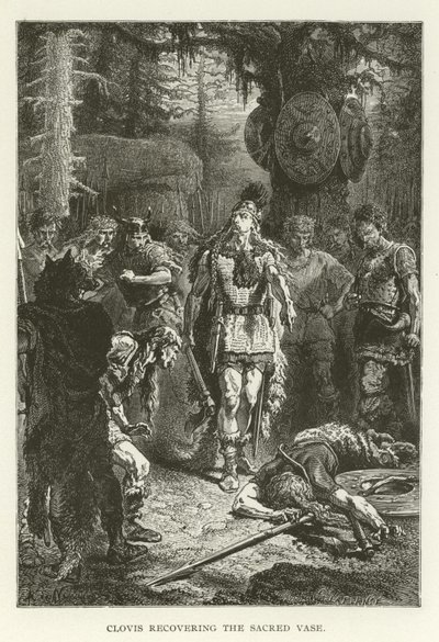 Clovis gjenvinner den hellige vasen (gravering) av (after) American School