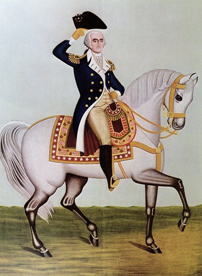 George Washington til hest (farge litho) av (after) American School