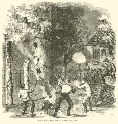 New York-opprørere som henger en svart person, juli 1863 (gravering) av (after) American School