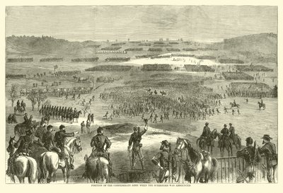 Stillingen til den konfødererte hæren da overgivelsen ble kunngjort, april 1865 (gravering) av (after) American School