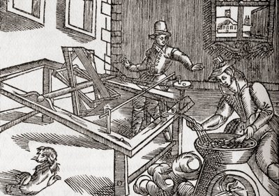 Silkevikling, faksimile av et bilde i Edward Williams "Virginia Truly Valued", 1650, fra 'The Century Illustrated Monthly Magazine', utgitt 1884 (litho) av (after) American School