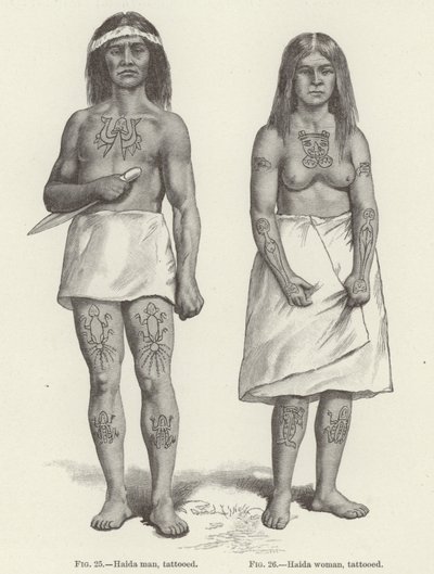 Tatovert Haida kvinne og mann (gravering) av (after) American School