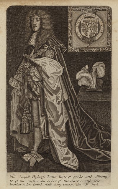 James II og VII, konge av England, Skottland og Irland, da hertugen av York (gravering) av (after) English School