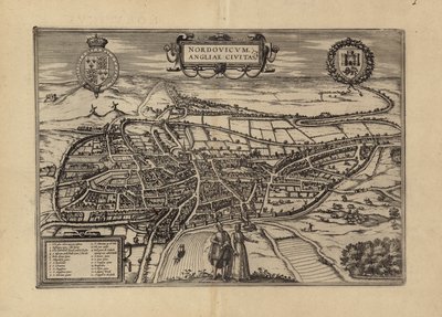 Kart over Norwich, Norfolk (gravering) av (after) English School
