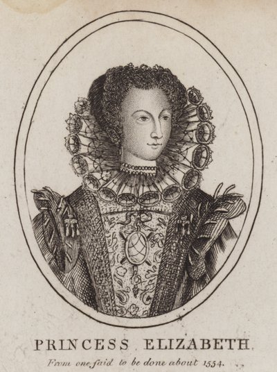 Prinsesse Elizabeth, datter av kong Henry VIII og Anne Boleyn (gravering) av (after) English School