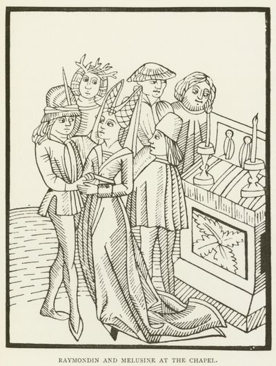 Raymondin og Melusine ved kapellet (gravering) av (after) English School