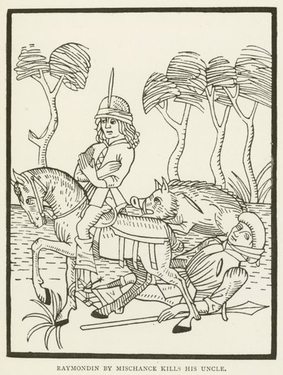 Raymondin dreper ved en tilfeldighet onkelen sin (gravering) av (after) English School