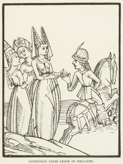 Raymondin tar avskjed med Melusine (gravering) av (after) English School