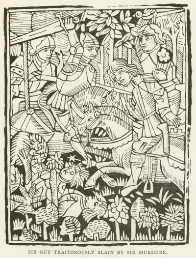 Sir Guy forræderisk drept av Sir Murdure (gravering) av (after) English School