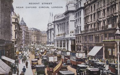Regent Street, nær Oxford Circus, London (farget bilde) av (after) English photographer