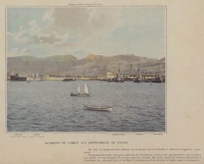 Kampskip ved Toulon-bryggene (farget bilde) av (after) French Photographer