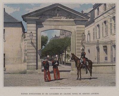 Infanteri- og kavaleristudenter i fullservicekjole, tidligere (farget bilde) av (after) French Photographer