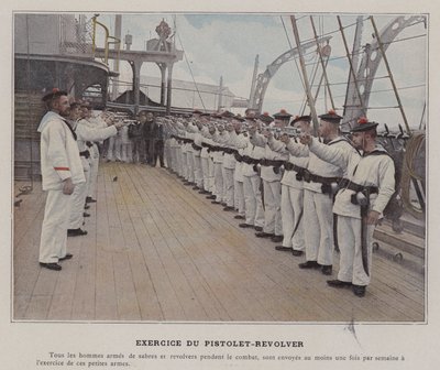 Pistol-revolverøvelse (farget bilde) av (after) French Photographer