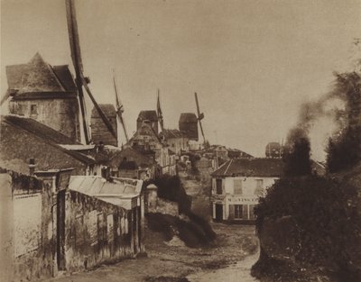 Brukene i Montmartre i 1845 (s/hvitt-bilde) av (after) French Photographer
