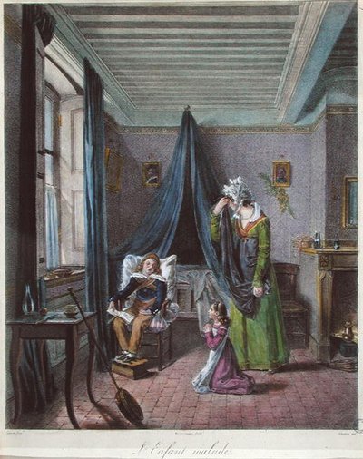 The Sick Child, ca. 1820 (farge litho) av (after) Genot