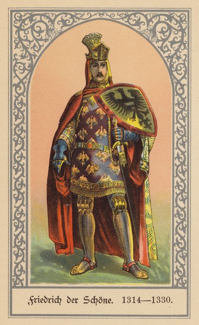 Frederick the Fair, konge av Tyskland (farge litho) av (after) German School