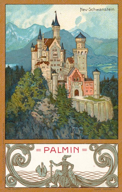 Neuschwanstein slott, Bayern (chromolitho) av (after) German School