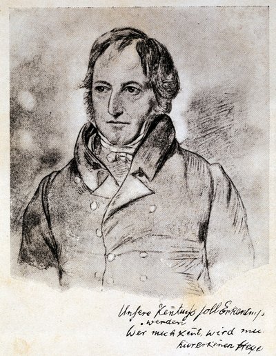 Portrett av Georg Wilhelm Friedrich Hegel (1770-1831), tysk filosof og idealist. Gravering etter tegning av G. Hensel. av (after) German School